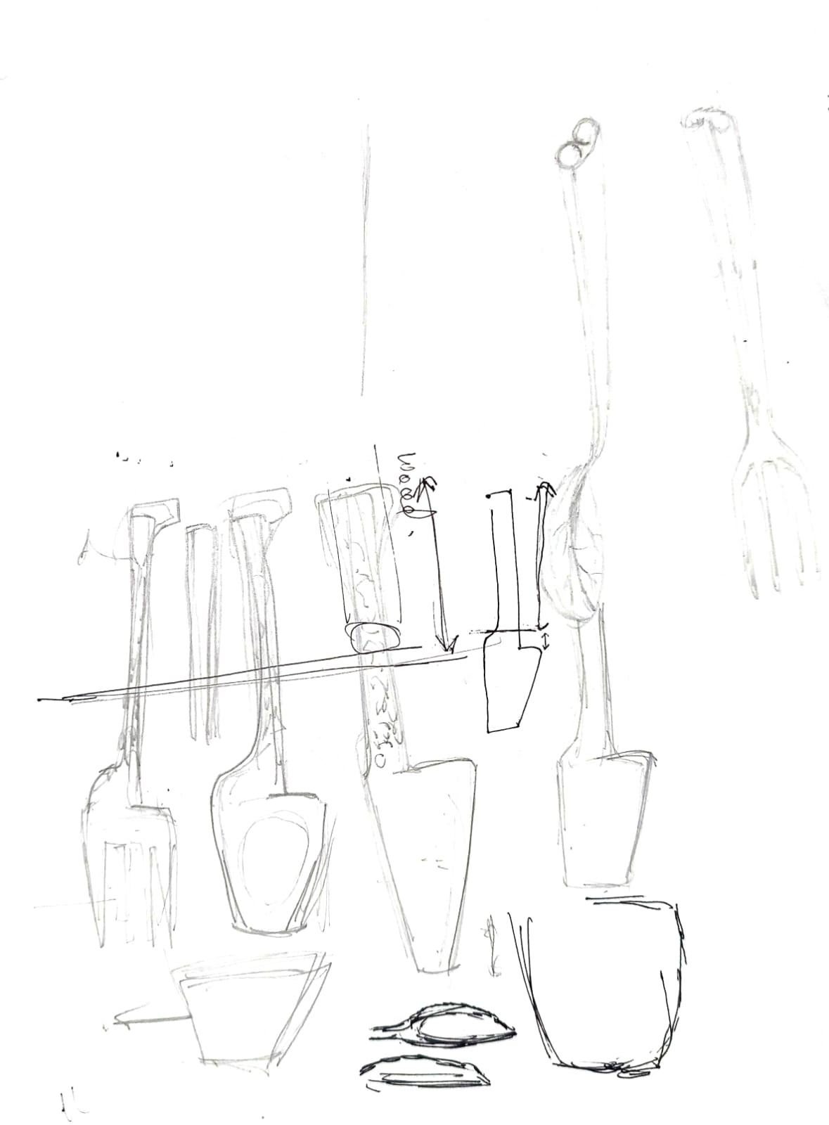 Pencil sketches of cutlery handle profiles
