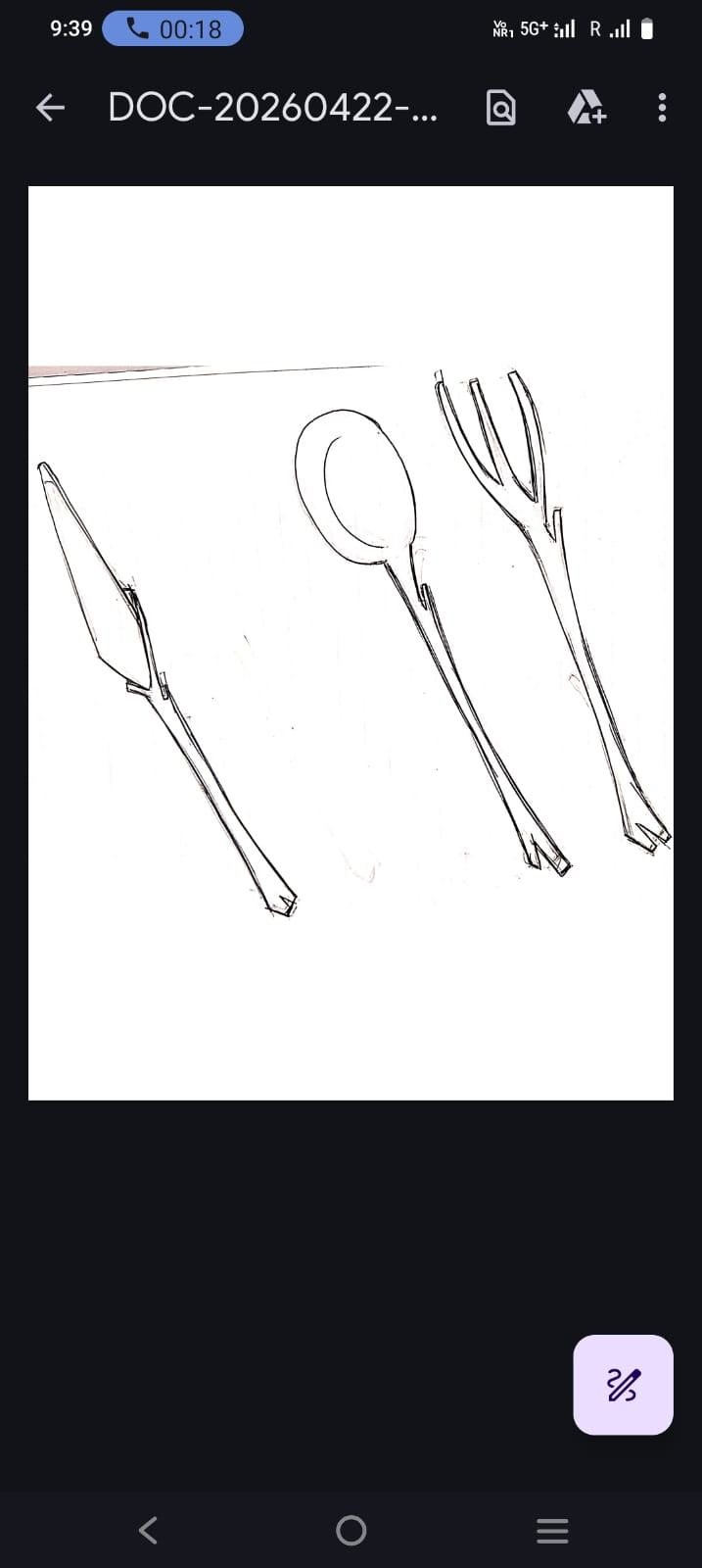Phone screenshot of a spoon and fork sketch