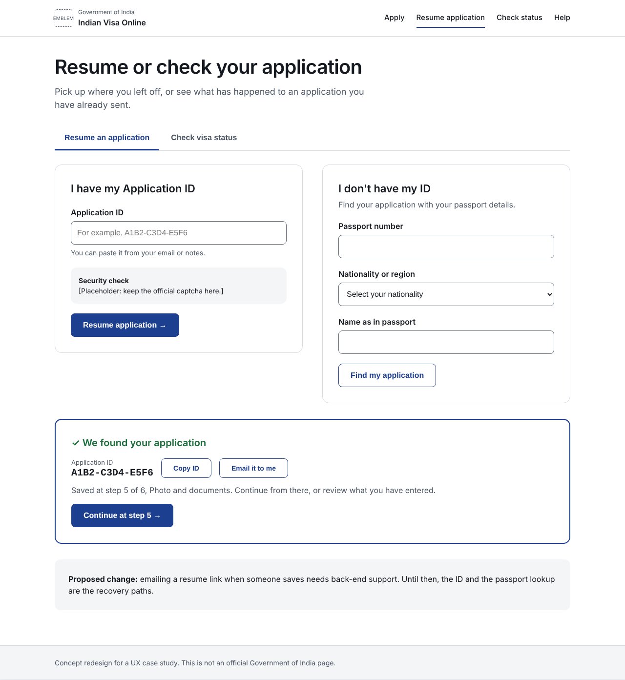 Resume application with found result